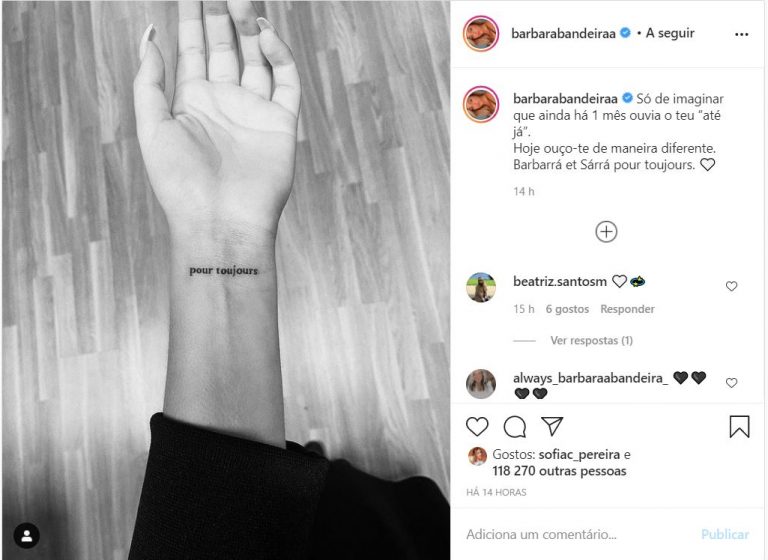 Bárbara Bandeira faz tatuagem em homenagem a Sara Carreira ...